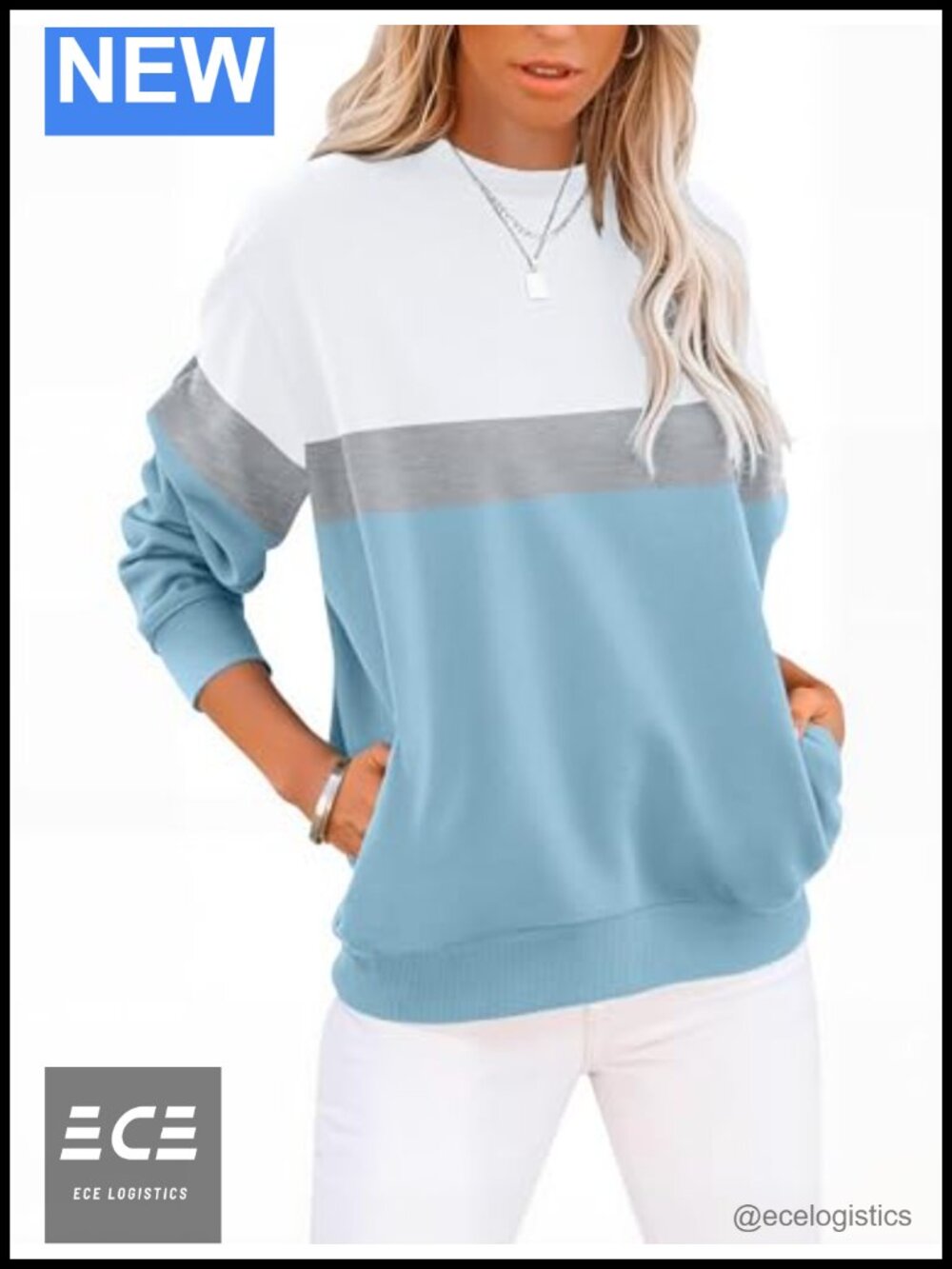 Womens Cotton Crew Neck Lightweight Pullover Sweatshirt with Pockets